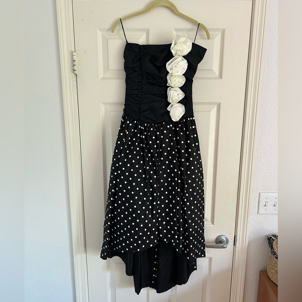 Gunne Sax Black and White Polka Dot Midi Dress